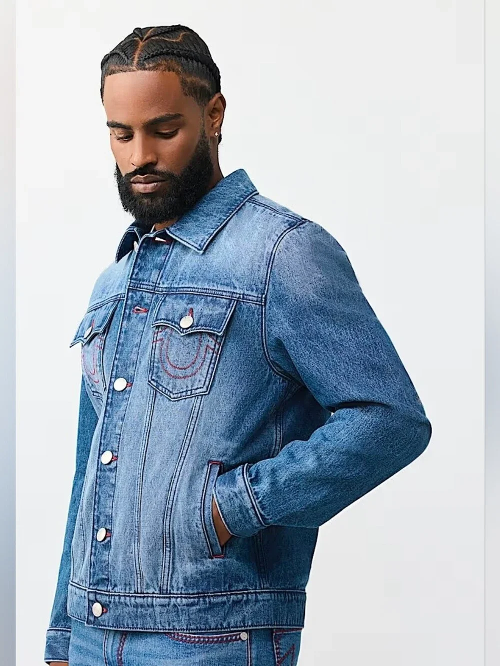 True Religion Mens logo print denim jacket Medium Blue Large